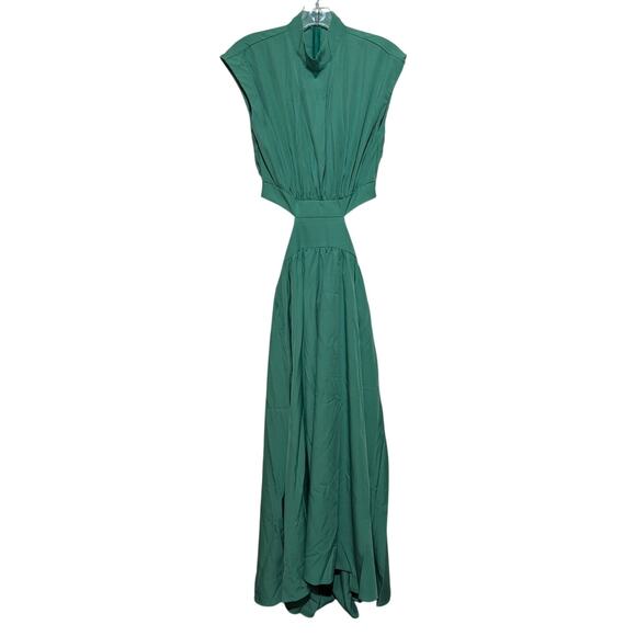 Green Cutout Midi Dress Womens XS Mock Neck Sexy Sleeveless Pleated Party Dress - Picture 7 of 15